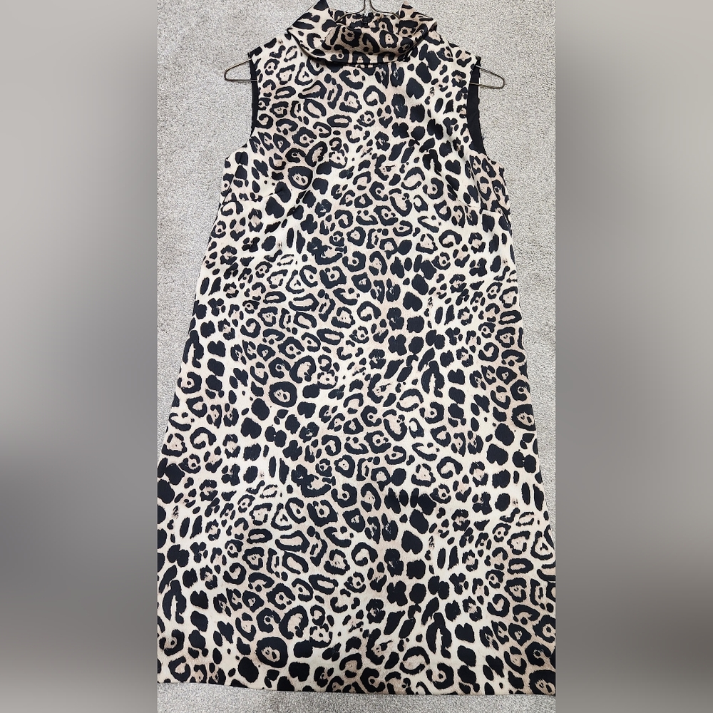Alex Marie Leopard Print Sleeveless Dress with mock neck